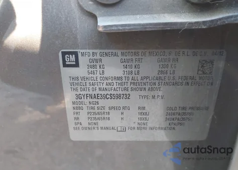 2012 Cadillac Srx Luxury Collection из США, поврежденный, VIN 3GYFNAE39CS598732